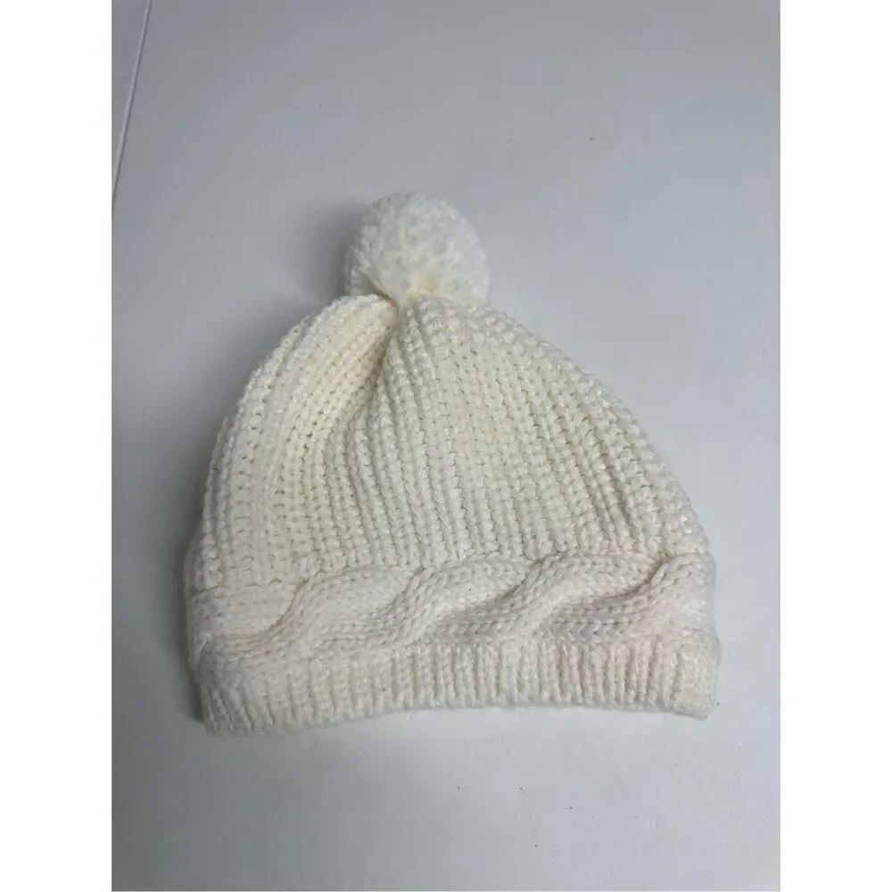 NWOT Gymboree Crochet Beanie Hat Pom Pom Knit Cream Kids  Size L Winter
